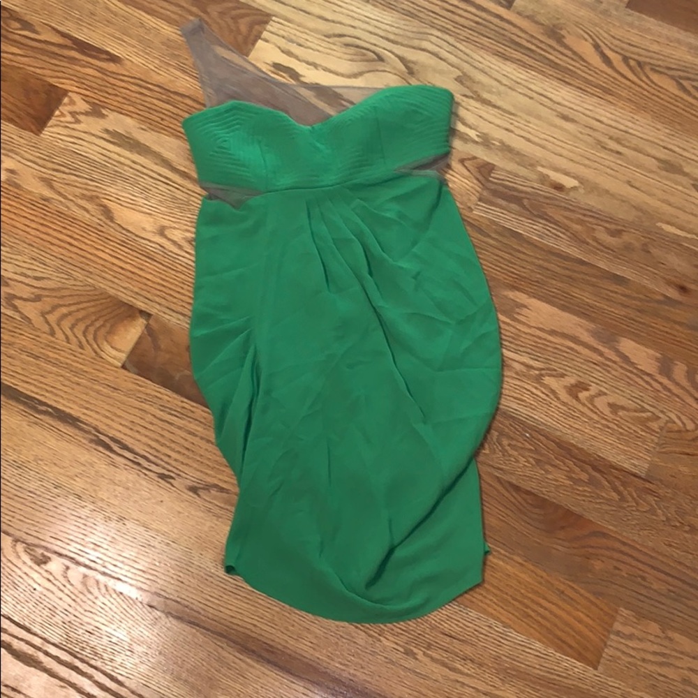 BCBGMAXAZRIA Runway Green One Shoulder Dress 4 - Picture 5 of 8